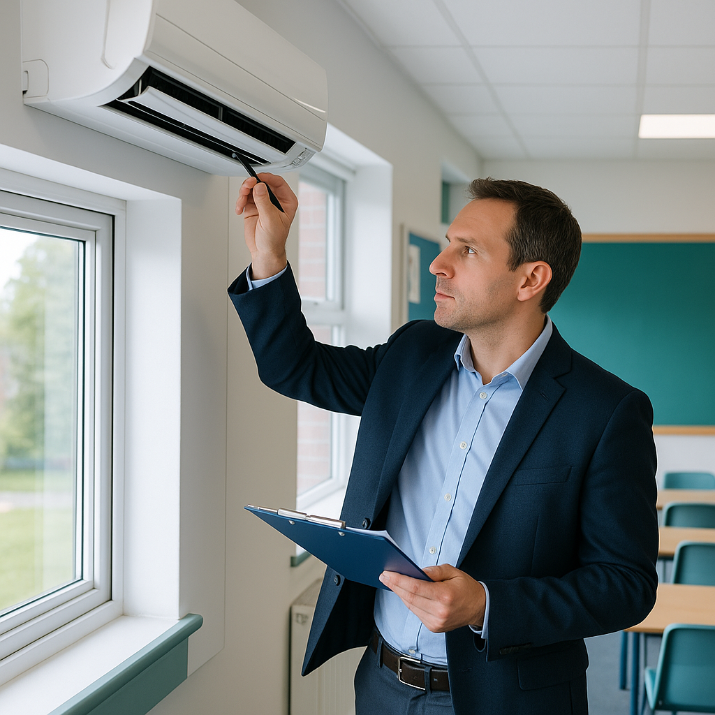 TM44 inspection being carried out on a school air conditioning system in the North East